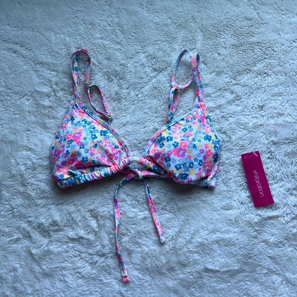Xhilaration Women's Floral Triangle Bikini Top Multi Color Size Medium NWT